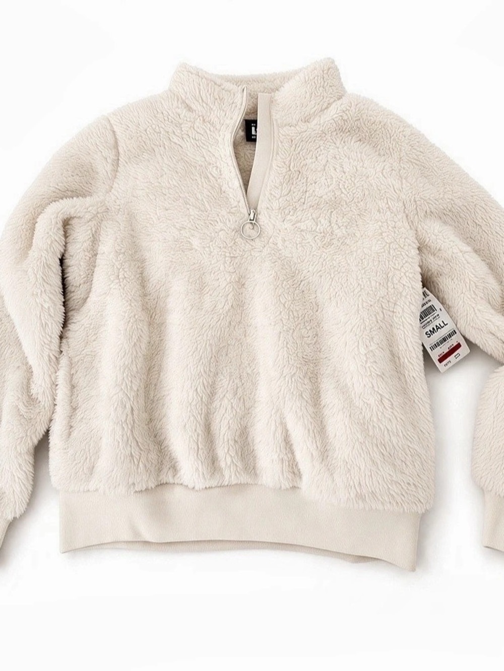 Ideology Long Sleeve Quarter Zip Pullover Sherpa Jacket Sherpa Pullover Cream
